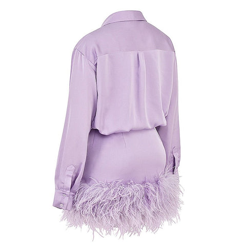 Long Sleeve Mini Dress: High Waist Feathers & Solid Color - Spring Style Long Sleeve Mini Dress: High Waist Feathers & Solid Color - Spring Style