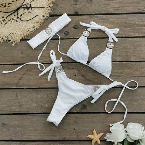 Crystal Brazilian Bikini Set - Rhinestone Triangle Swimwear for Beach Fun Crystal Brazilian Bikini Set - Rhinestone Triangle Swimwear for Beach Fun