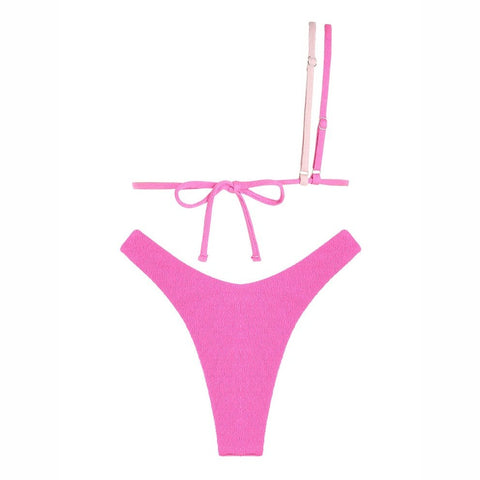 Trendy Women's Color Block Bikini - One-Shoulder, High-Cut, Textured Two-Piece Trendy Women's Color Block Bikini - One-Shoulder, High-Cut, Textured Two-Piece