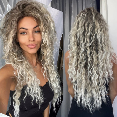 Ash Blonde Human Hair Wig for Women - Long, Curly, and Flawlessly Fluffy, Perfect for Costume Parties and Carnival Celebrations Ash Blonde Human Hair Wig for Women - Long, Curly, and Flawlessly Fluffy, Perfect for Costume Parties and Carnival Celebrations