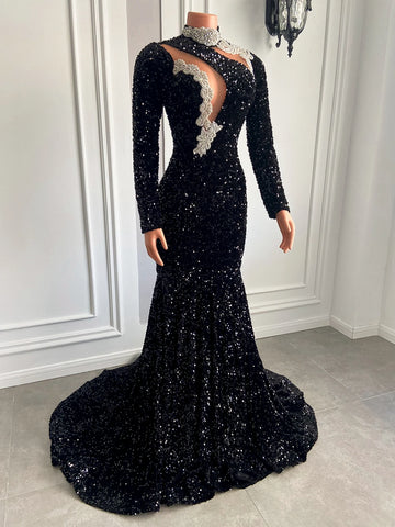Sexy Mermaid Prom Gown - High Neck Crystals & Sparkly Sequins Sexy Mermaid Prom Gown - High Neck Crystals & Sparkly Sequins