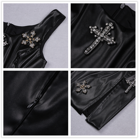 High-Quality PU Leather Diamond Bodycon Mini Dress - Spring-Summer Fashion High-Quality PU Leather Diamond Bodycon Mini Dress - Spring-Summer Fashion