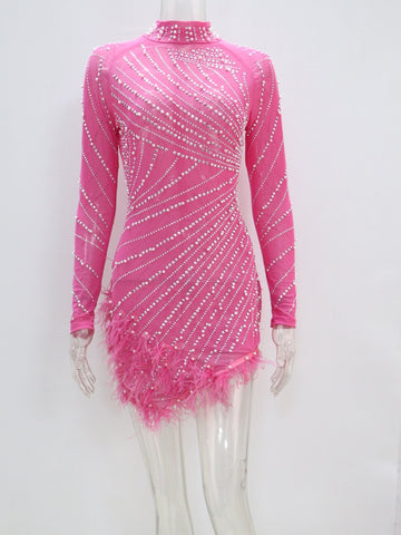 Rhinestone Feather Mini Dress - New Spring Women's Party Outfit Rhinestone Feather Mini Dress - New Spring Women's Party Outfit