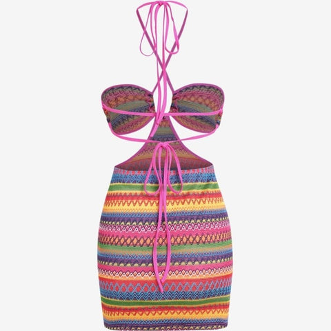Colorful Zig Zag Cut Out - Backless Dress Colorful Zig Zag Cut Out - Backless Dress