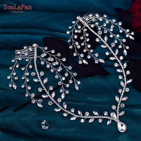 Rhinestone Bridal Forehead Headband with Combs - Wedding Tiara Rhinestone Bridal Forehead Headband with Combs - Wedding Tiara