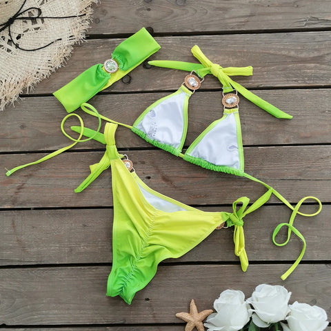 Crystal Brazilian Bikini Set - Rhinestone Triangle Swimwear for Beach Fun Crystal Brazilian Bikini Set - Rhinestone Triangle Swimwear for Beach Fun
