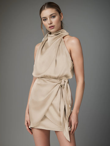 Elegant Satin Sleeveless Halter Dress - Luxury Summer Party Slim Fit Elegant Satin Sleeveless Halter Dress - Luxury Summer Party Slim Fit