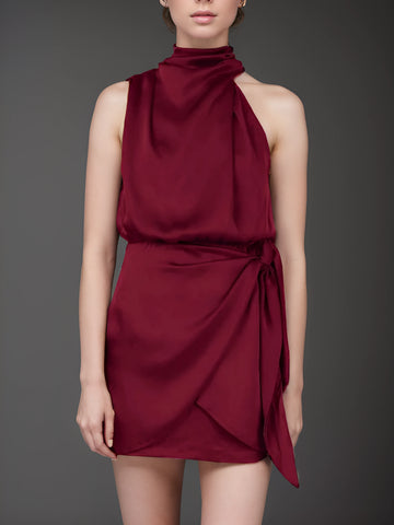 Elegant Satin Sleeveless Halter Dress - Luxury Summer Party Slim Fit Elegant Satin Sleeveless Halter Dress - Luxury Summer Party Slim Fit