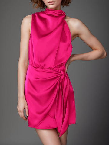 Elegant Satin Sleeveless Halter Dress - Luxury Summer Party Slim Fit Elegant Satin Sleeveless Halter Dress - Luxury Summer Party Slim Fit