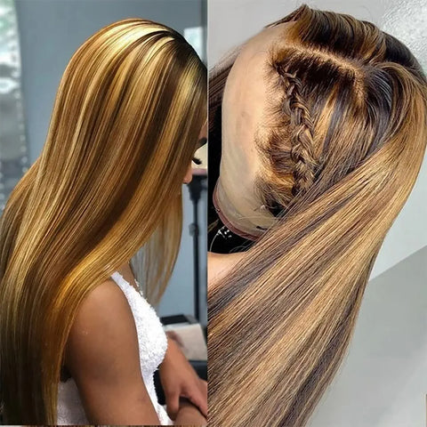 Brown Straight Lace Front Human Hair Wig - Pre Plucked Honey Blonde - Affordable Brown Straight Lace Front Human Hair Wig - Pre Plucked Honey Blonde - Affordable