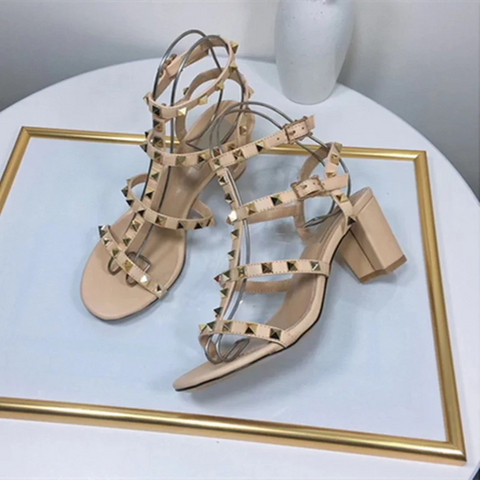 Gold-Studded Ankle Wrap Sandals - Women's Statement Style Gold-Studded Ankle Wrap Sandals - Women's Statement Style