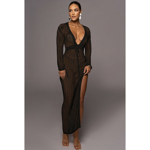 Sexy Knit Mesh Swimsuit Cover-up - Deep V Neck, Long-Sleeve, Lace-Up Fringe Tunic Sexy Knit Mesh Swimsuit Cover-up - Deep V Neck, Long-Sleeve, Lace-Up Fringe Tunic