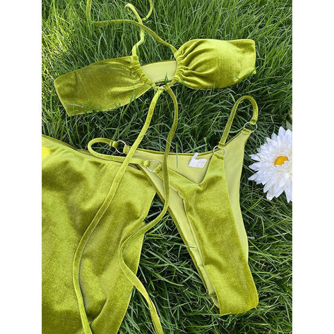 Sexy 3-Piece Swimsuit Set for Women - Thong Swimwear, Bandage Bathing Suit, Rings Push-Up Sexy 3-Piece Swimsuit Set for Women - Thong Swimwear, Bandage Bathing Suit, Rings Push-Up