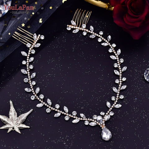 Rhinestone Bridal Forehead Headband with Combs - Wedding Tiara Rhinestone Bridal Forehead Headband with Combs - Wedding Tiara