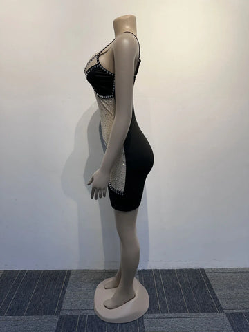 Sexy Rhinestone Sheer Mesh Bodycon Mini Dress for Women Sexy Rhinestone Sheer Mesh Bodycon Mini Dress for Women