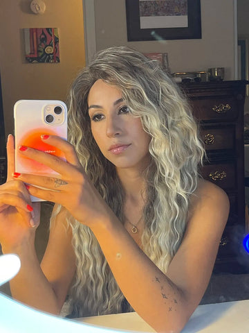 Ash Blonde Human Hair Wig for Women - Long, Curly, and Flawlessly Fluffy, Perfect for Costume Parties and Carnival Celebrations Ash Blonde Human Hair Wig for Women - Long, Curly, and Flawlessly Fluffy, Perfect for Costume Parties and Carnival Celebrations