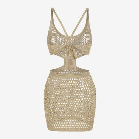 Criss Cross Openwork Knitted Cutout See - Through Beach Dress - Chic Summer Style Criss Cross Openwork Knitted Cutout See - Through Beach Dress - Chic Summer Style
