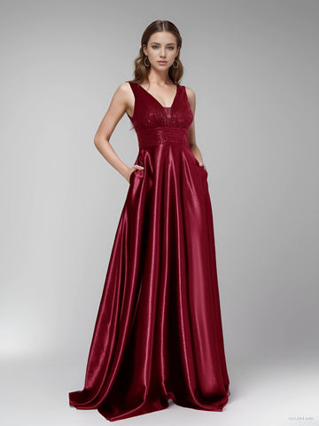V-Neck Satin Evening Gown - Green & Blue Floor-Length Prom Dress V-Neck Satin Evening Gown - Green & Blue Floor-Length Prom Dress