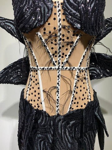 Luxury Sequin Feather Mini Party Dress - Sleek and Sexy Black Evening Wear for Women Luxury Sequin Feather Mini Party Dress - Sleek and Sexy Black Evening Wear for Women