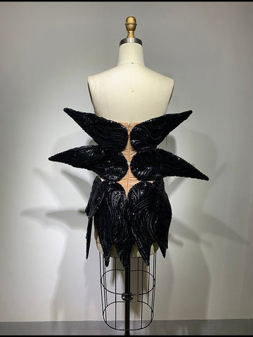 Luxury Sequin Feather Mini Party Dress - Sleek and Sexy Black Evening Wear for Women Luxury Sequin Feather Mini Party Dress - Sleek and Sexy Black Evening Wear for Women