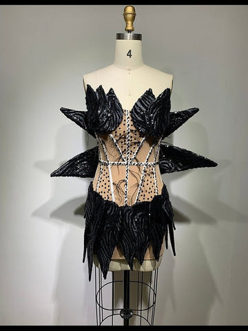 Luxury Sequin Feather Mini Party Dress - Sleek and Sexy Black Evening Wear for Women Luxury Sequin Feather Mini Party Dress - Sleek and Sexy Black Evening Wear for Women