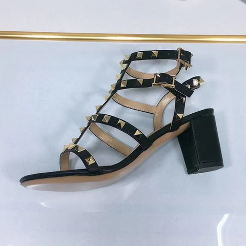 Gold-Studded Ankle Wrap Sandals - Women's Statement Style Gold-Studded Ankle Wrap Sandals - Women's Statement Style