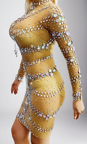 Shimmering Nude Mesh Perspective Dress for Women - Perfect for Evening, Bar, Birthday Celebrations, Prom, Dance, and Dancer Outfits Shimmering Nude Mesh Perspective Dress for Women - Perfect for Evening, Bar, Birthday Celebrations, Prom, Dance, and Dancer Outfits