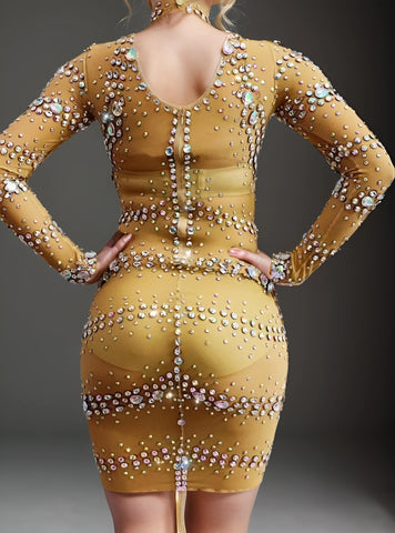 Shimmering Nude Mesh Perspective Dress for Women - Perfect for Evening, Bar, Birthday Celebrations, Prom, Dance, and Dancer Outfits Shimmering Nude Mesh Perspective Dress for Women - Perfect for Evening, Bar, Birthday Celebrations, Prom, Dance, and Dancer Outfits