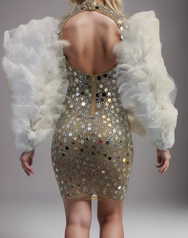 Silver Rhinestone Mirror Short Dress - Sparkling Style for Celebrations Silver Rhinestone Mirror Short Dress - Sparkling Style for Celebrations