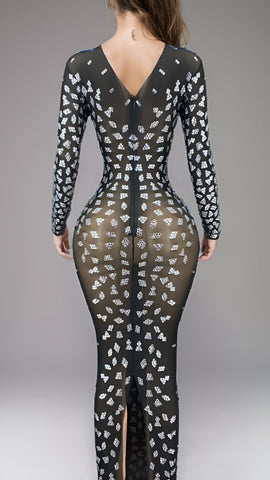 Silver Rhinestone Net Dress - Sexy Singer Costume Silver Rhinestone Net Dress - Sexy Singer Costume