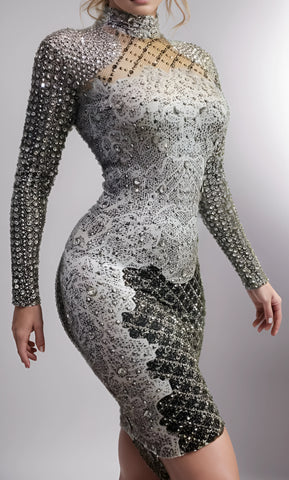 Sparkly Rhinestones & Pearls Long Sleeve Party Dress for Women Sparkly Rhinestones & Pearls Long Sleeve Party Dress for Women