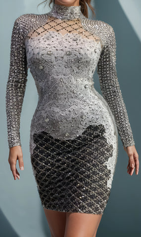 Sparkly Rhinestones & Pearls Long Sleeve Party Dress for Women Sparkly Rhinestones & Pearls Long Sleeve Party Dress for Women
