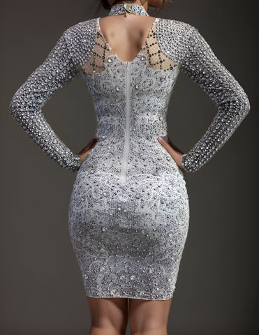 Sparkly Rhinestones & Pearls Long Sleeve Party Dress for Women Sparkly Rhinestones & Pearls Long Sleeve Party Dress for Women