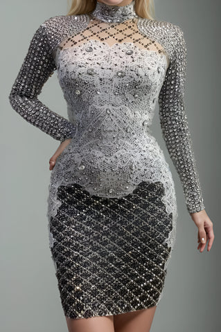 Sparkly Rhinestones & Pearls Long Sleeve Party Dress for Women Sparkly Rhinestones & Pearls Long Sleeve Party Dress for Women