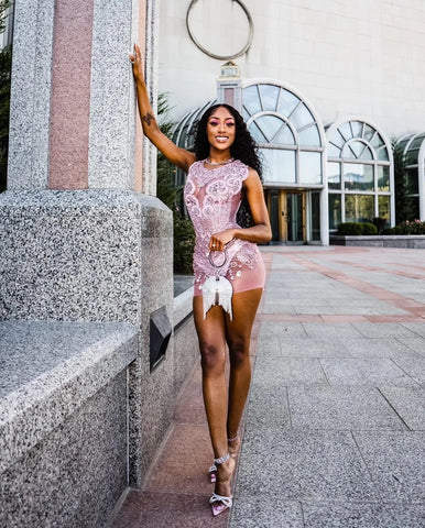 Dazzling Elegance - Sparkly Beaded Pink Short Prom Dress for Birthday's Dazzling Elegance - Sparkly Beaded Pink Short Prom Dress for Birthday's