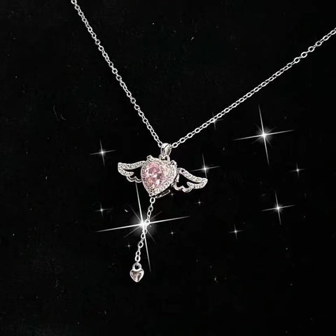 Moving Cupid Heart Angel Wings Tassel Necklace With Crystal Clavicle Chain Women Jewelry Gift Valentine's Day Moving Cupid Heart Angel Wings Tassel Necklace With Crystal Clavicle Chain Women Jewelry Gift Valentine's Day