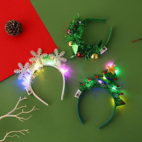 Christmas Hair Band Glowing Headband Xmas Tree Snowflake Hair Band Deer Horn Light Flashing Headwear Merry Christmas Gift Christmas Hair Band Glowing Headband Xmas Tree Snowflake Hair Band Deer Horn Light Flashing Headwear Merry Christmas Gift