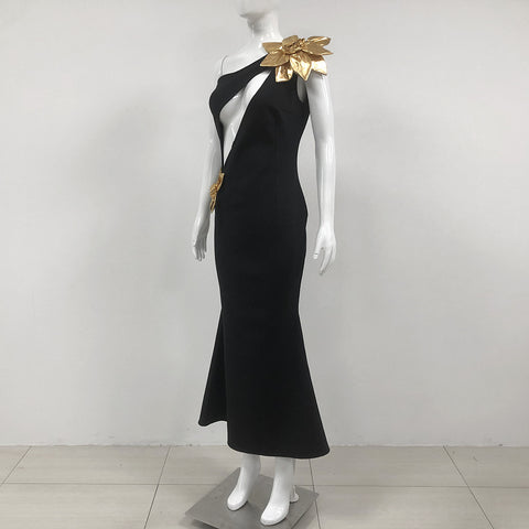 Slim-fit Bandage Golden Flower Maxi Dress Slim-fit Bandage Golden Flower Maxi Dress