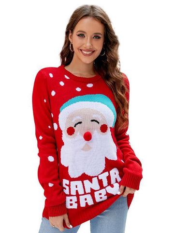 Women's Tops Santa Pullover Sweater Autumn And Winter Letter Embroidery Christmas Red Sweaters Long Sleeve Crew Neck Clothes Women's Tops Santa Pullover Sweater Autumn And Winter Letter Embroidery Christmas Red Sweaters Long Sleeve Crew Neck Clothes
