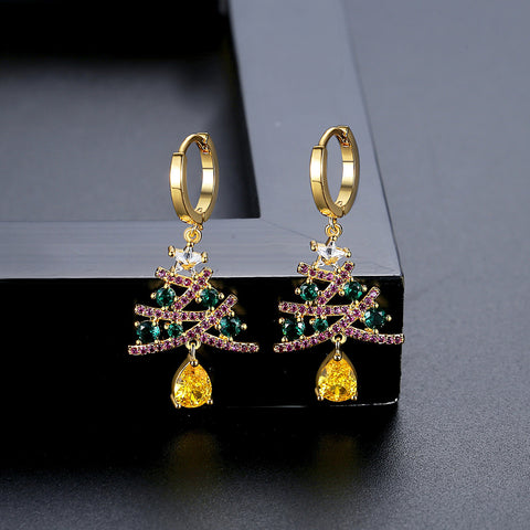 New Christmas Tree Earrings With Colorful Rhinestones Fashion Personality Shining Earrings Gift For Women Jewelry New Christmas Tree Earrings With Colorful Rhinestones Fashion Personality Shining Earrings Gift For Women Jewelry