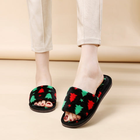 Christmas Tree Home Slippers Fashion Floor Bedroom Open-toe Plush Slippers For Women Fuzzy House Shoes Christmas Tree Home Slippers Fashion Floor Bedroom Open-toe Plush Slippers For Women Fuzzy House Shoes