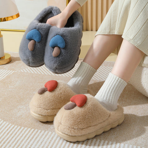 Cute Mushroom Cotton Slippers For Women Thick-soled Autumn And Winter Plush Slipper Indoor Non-slip Eva Household Furry Shoes Cute Mushroom Cotton Slippers For Women Thick-soled Autumn And Winter Plush Slipper Indoor Non-slip Eva Household Furry Shoes
