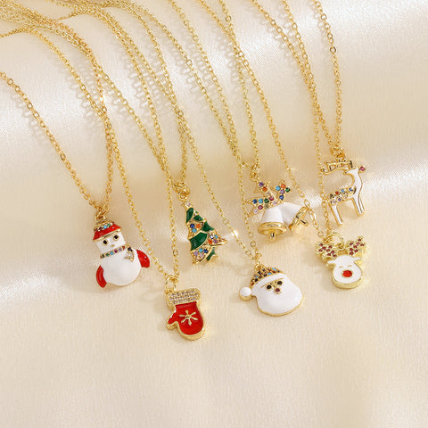 Christmas Tree Santa Claus Elk Snowman Oil-drop Necklace With Colored Rhinestones Ins Festival Clavicle Chain Necklace For Women Jewelry Christmas Tree Santa Claus Elk Snowman Oil-drop Necklace With Colored Rhinestones Ins Festival Clavicle Chain Necklace For Women Jewelry