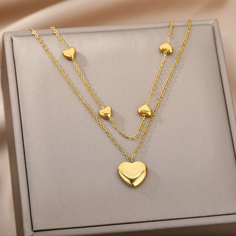 Fashion Jewelry Multilayer Heart Pendant Necklaces For Women Stainless Steel Chain Choker Zircon Moon Star Necklace Femme Wedding Jewelry Gift Fashion Jewelry Multilayer Heart Pendant Necklaces For Women Stainless Steel Chain Choker Zircon Moon Star Necklace Femme Wedding Jewelry Gift