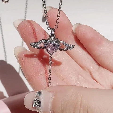 Moving Cupid Heart Angel Wings Tassel Necklace With Crystal Clavicle Chain Women Jewelry Gift Valentine's Day Moving Cupid Heart Angel Wings Tassel Necklace With Crystal Clavicle Chain Women Jewelry Gift Valentine's Day