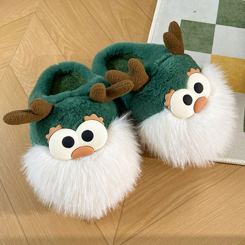 Cute Cartoon Christmas Deer Cotton Shoes Winter Indoor Floor Home Slippers Half-covered Heel Warm Plush Shoes Women Cute Cartoon Christmas Deer Cotton Shoes Winter Indoor Floor Home Slippers Half-covered Heel Warm Plush Shoes Women