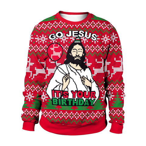 Men And Women Digital Printing Christmas Round Neck Sweater Tops Men And Women Digital Printing Christmas Round Neck Sweater Tops