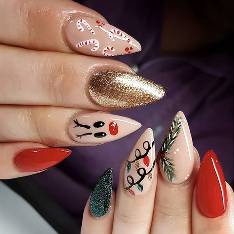 24pcs Christmas False Nails Hat Striped Snowflake Nail Art Stickers For Parties Dances Or Holiday Wear 24pcs Christmas False Nails Hat Striped Snowflake Nail Art Stickers For Parties Dances Or Holiday Wear