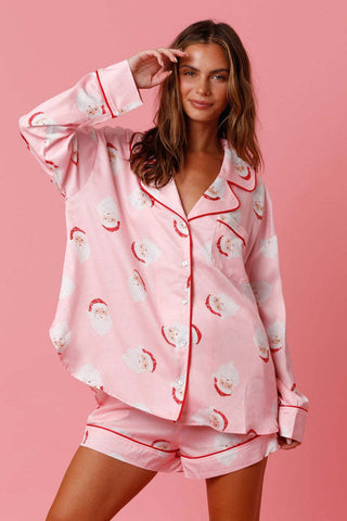 Satin Printed Santa Claus Two-piece Suit Home Satin Printed Santa Claus Two-piece Suit Home