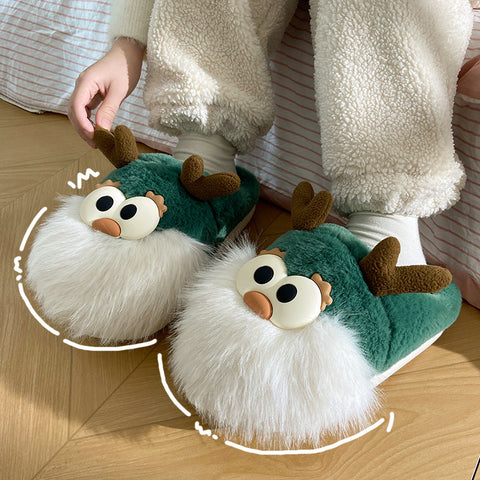 Cute Cartoon Christmas Deer Cotton Shoes Winter Indoor Floor Home Slippers Half-covered Heel Warm Plush Shoes Women Cute Cartoon Christmas Deer Cotton Shoes Winter Indoor Floor Home Slippers Half-covered Heel Warm Plush Shoes Women